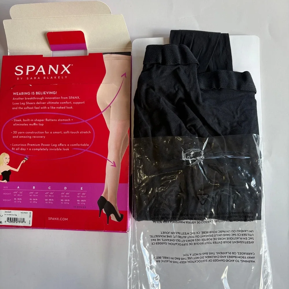 Spanx Sheers High-Waisted Invisible Luxe Leg Tights Very Black Size‎ C NEW